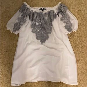 Embroidered off the shoulder mini dress